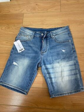 Thom Browne Faded Blue Distressed Denim Shorts #11
